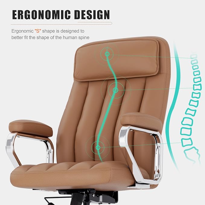 Okeysen Executive Office Chair, Modern Leather Chair with Headrest & Lumbar Support, High Back Ergonomic Chair with Padded Armrests & Seat, Height Adjustable Swivel Rolling Chair for Home Office.