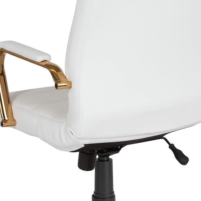 EMMA + OLIVER Faux Leather High-Back Swivel Home Office Desk Chair with Wheels, Padded Seat, and Armrests, Adjustable Height Multipurpose Office Chair, White/Gold