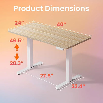 HUANUO Electric Standing Desk, 40 x 24 Inch Height Adjustable Computer Desk with Storage Bag, 4 Height Memory Settings, Sit Stand Up Desk for Home Office, Light Walnut