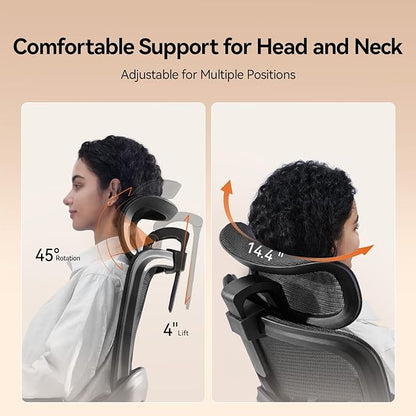 SIHOO B100 Office Chair, Ergonomic Office Chair Without Footrest, Computer Chair with Wide Headrest & Adaptive Lumbar Support, Flip-up Armrests, Swivel Desk Chair for Long Hours, Black