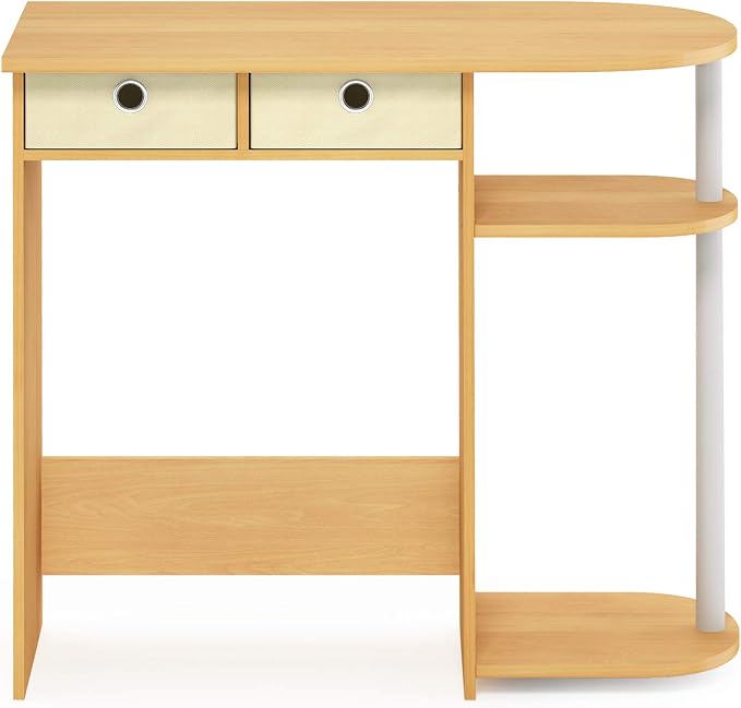Furinno Go Green 32-Inch Oak Computer Desk, Office Desk with 2 Side Shelves and Storage Bins, Rectangular Home Office Desk, Gaming Desk for Home Office, Bedroom, Study Room, Light Beech
