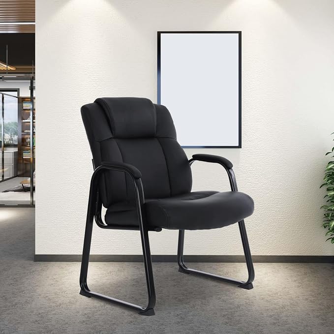 CLATINA Big Tall 500 LBS Wide Guest Chair Heavy Duty, Leather Side Reception Chairs with Sled Base and Armrest, Executive Office Desk Chair No Wheels for Meeting Conference Waiting Room Home, 6 Pack