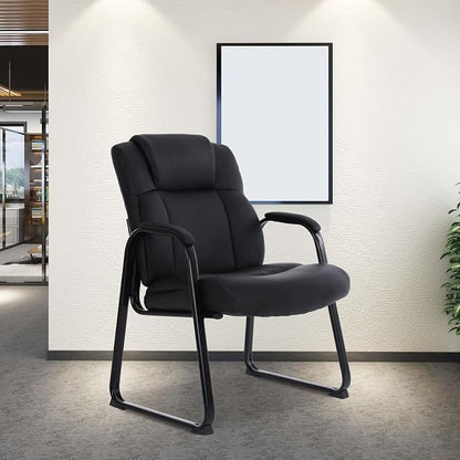 CLATINA Big Tall 500 LBS Wide Guest Chair Heavy Duty, Leather Side Reception Chairs with Sled Base and Armrest, Executive Office Desk Chair No Wheels for Meeting Conference Waiting Room Home, 6 Pack