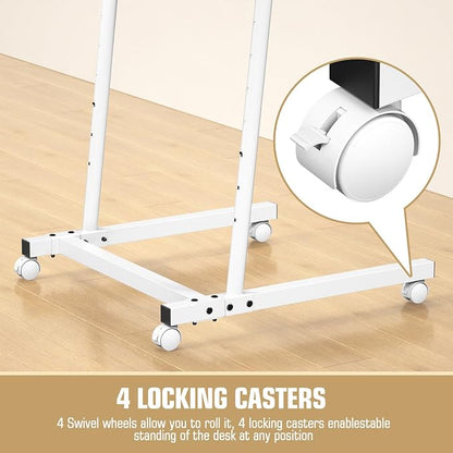 Eocnrhe Treadmill Desk, Mobile Small Standing Desk with Wheels for Walking Pad, Portable Table for Laptop, Rolling Table Adjustable Height, Bedside Table，White