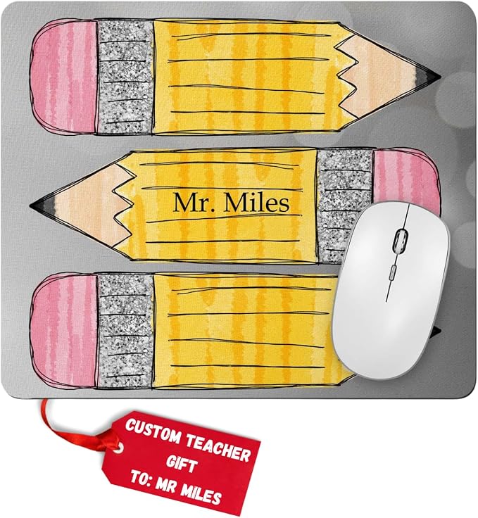 Teacher Mouse Pad and Coaster Desk Must Haves Appreciation Back to School Personalized Gift Classroom Decor Custom Handmade by The Painted Pug (Pencil)