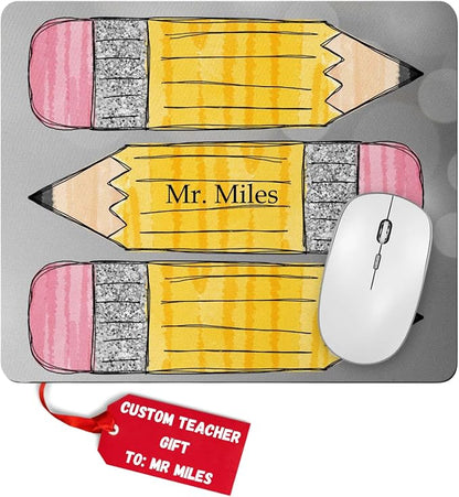 Teacher Mouse Pad and Coaster Desk Must Haves Appreciation Back to School Personalized Gift Classroom Decor Custom Handmade by The Painted Pug (Pencil)