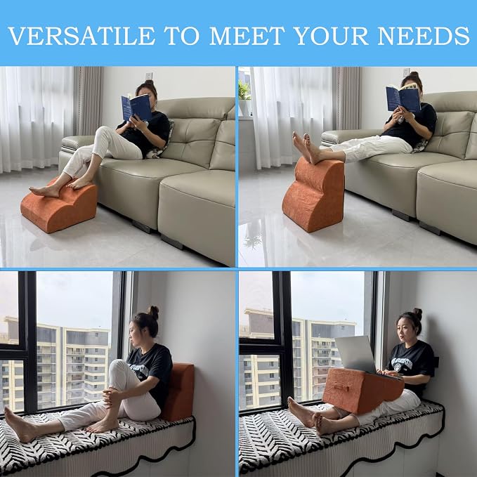 Foot Rest for Under Desk at Work.Multifunctional 3-Tier Foot Stool,with Washable Footrest.for Under Desk,Office Chair Gaming Chair & Sofa,Leg Elevation Pillow,Supports Posture (Orange)