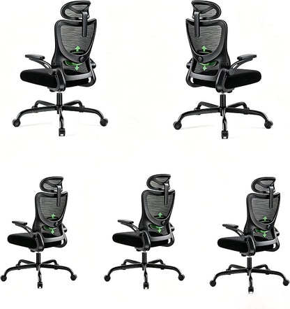 Marsail Ergonomic Office Chair with 3D Armrests, Pack of 5 | Office Desk Chair with High Back Mesh, Adjustable Lumbar Support, Rolling Work Swivel Task Chairs with Wheel, Headrest, home