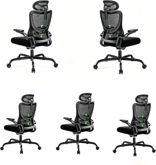 Marsail Ergonomic Office Chair with 3D Armrests, Pack of 5 | Office Desk Chair with High Back Mesh, Adjustable Lumbar Support, Rolling Work Swivel Task Chairs with Wheel, Headrest, home