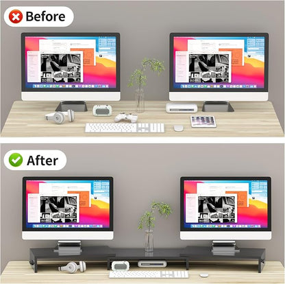 Pholiten Dual Monitor Stand Riser for 2 Monitors，Desktop Monitor Stand with Adjustable Length and Swivel Angles, Extra Long Multifunctional Stand up to 48.2" fit Computer Laptop Printer Max 44 lbs