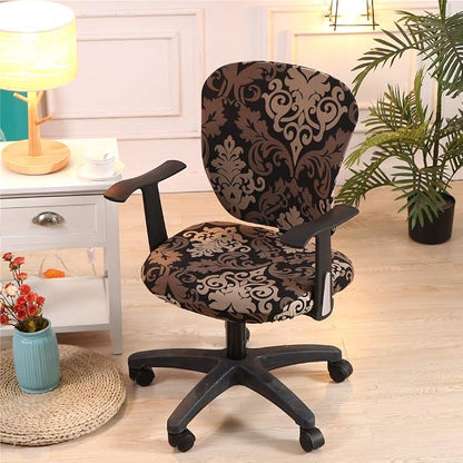 Jinzio Computer Office Chair Cover - Split Protective & Stretchable Cloth Polyester Universal Desk Task Chair Chair Covers Stretch Rotating Chair Slipcover (Black Brown)