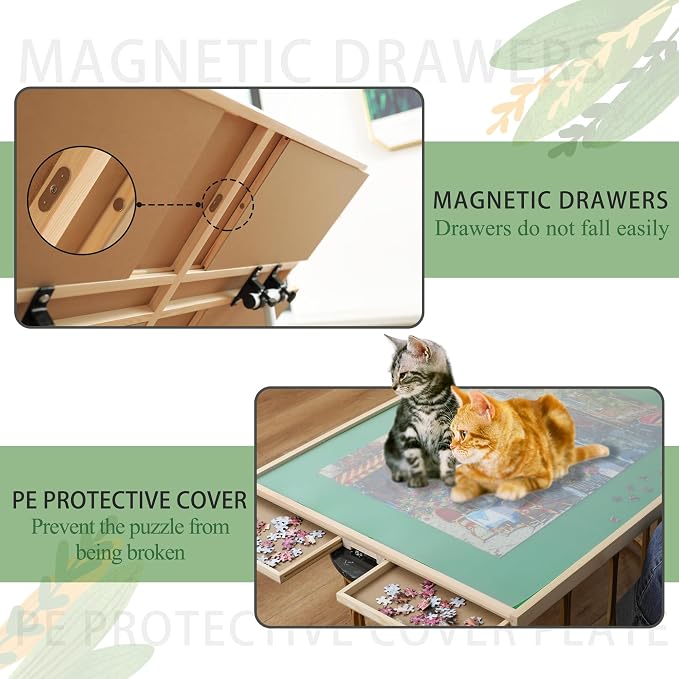 BittPicc Puzzle Table Height Tilt Adjustable w/4 Drawers Cover Legs | for 1000-1500 Pieces,Easy to assemble,Compact Storage,Relieve Neck Back Pain ,Nnti-slip Felt Surface,Gifts for Puzzle Lovers