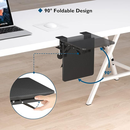 BONTEC Ergonomic Desk Extender Tray, 9.5"x9.1" Table Mount Arm Wrist Rest Shelf, 90°Foldable Elbow Support, Clamp on Computer Arm Rest for Desk, Office & Home Use,Durable Easy to Install,Black pattern