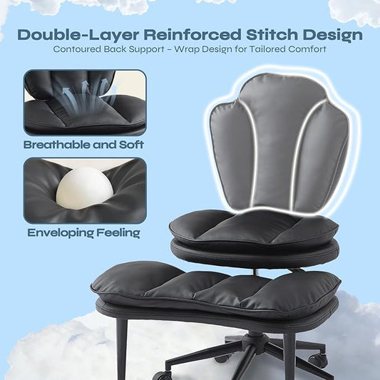 Pinmoco Ergonomic Cross Legged Office Chair for ADHD, Kneeling Chair with 360° Swivel Wheels and Reversible Seating for Meditation, Adjustable Height and Seat Deapth, PU Leather, Black