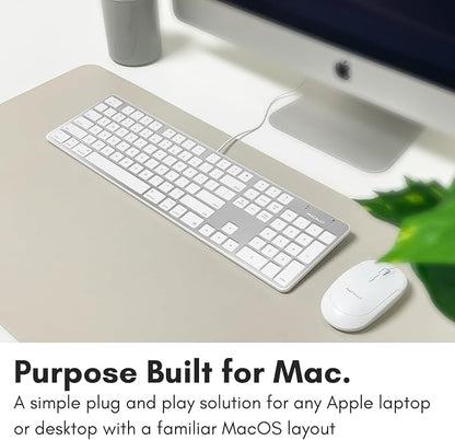 Macally Ultra-Slim USB Wired Keyboard with Number Keypad for Apple Mac Pro, MacBook Pro/Air, iMac, Mac Mini, Laptop Computers, Windows Desktop PC Laptops, Silver (SLIMKEYPROA)