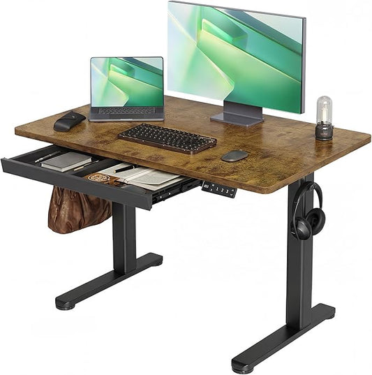 Claiks Standing Desk with Drawers, Electric Standing Desk Adjustable Height, Stand Up Desk Computer Workstation, 40 Inch, Rustic Brown