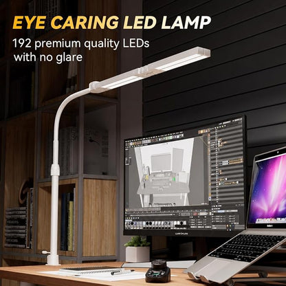 Adjustable LED Desk Lamp with Clamp, 4-Head Eye-Caring CRI95+ Desk Light, Stepless Dimming & Color Temp Remote Control, Flexible Neck, 5-Mode for Reading, Computer, Crafting, 90" Wide Desk Coverage