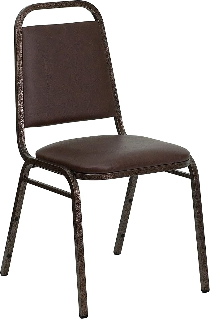 Flash Furniture HERCULES Series Trapezoidal Back Stacking Banquet Chair in Brown Vinyl - Copper Vein Frame