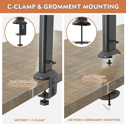 HEMUDU Single Tall Desk Monitor Arm Mount Stand Fit for 27 inch to 42 inch Flat Curved Computer Screen with Swivel, Height Adjustable, Rotation,Holds up to 77lbs, Black