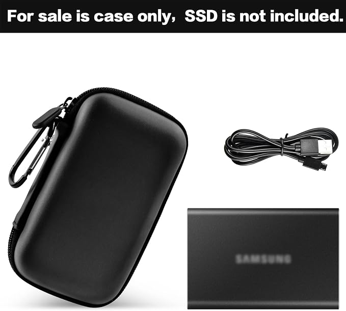 Case Compatible with Samsung T7/ T7 Touch Portable SSD 1TB 2TB 500GB USB 3.2 External Solid State Drive, Travel Carrying Storage Organizer Fits for USB Cables and More Accessories (Full Black)