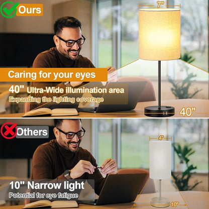 Lynnoland Set of 2 Touch Beige Table Lamps with 2 USB Ports & AC Outlet, 3-Way Dimmable Bedside Nightstand Lamps for Living Room Nursery Office Bedroom, 800 Lumens 2700K Warm Bulbs Included