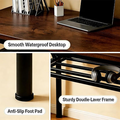 Folding Desk for Small Spaces, 31.5 Inch Foldable Computer Desk, No Assembly Required, Space Saving Portable Study Table for Compact Home Office, Bedroom, Dorm, Apartment, Brown