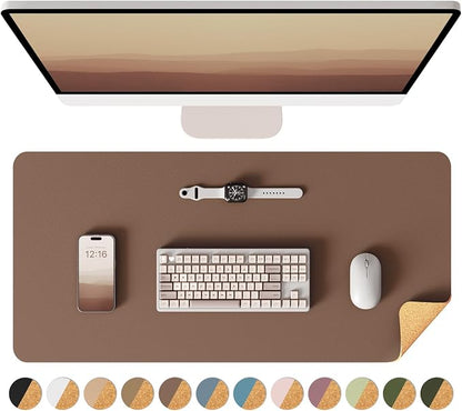 YSAGi Double-Sided Desk Pad, Leather Desk Mat, Eco Cork Desk Pad Protector, Large Mouse Pad for Desk, Waterproof Desk Blotter Pad, Desk Writing Pad for Office Work/Home(23.6"x13.7",Coffee+Cork)