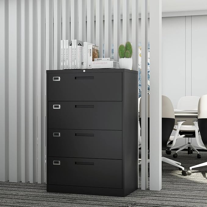 Fesbos Lateral File Cabinet with Lock, 4 Drawer Large Metal Filing Cabinet,Home Office Lockable Storage Cabinet for Hanging Files Letter/Legal/F4/A4 Size-Assembly Required