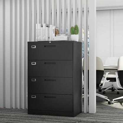 Fesbos Lateral File Cabinet with Lock, 4 Drawer Large Metal Filing Cabinet,Home Office Lockable Storage Cabinet for Hanging Files Letter/Legal/F4/A4 Size-Assembly Required