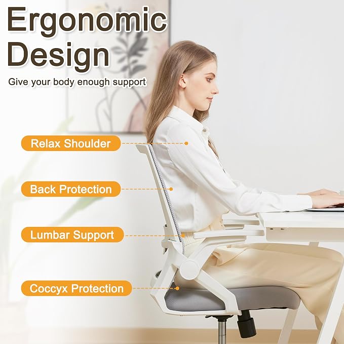 Office Chair Ergonomic Desk Chair, 400lbs Home Mesh Office Desk Chairs with Wheels, Comfortable Gaming Chair, High Back Office Copmuter Chair for Long Hours(White)