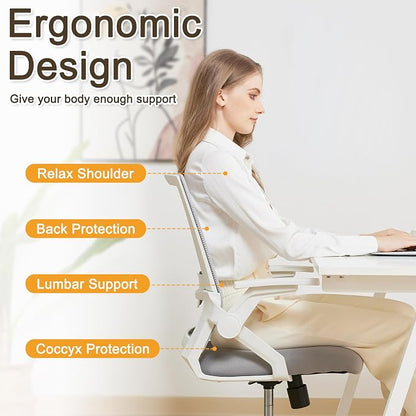Office Chair Ergonomic Desk Chair, 400lbs Home Mesh Office Desk Chairs with Wheels, Comfortable Gaming Chair, High Back Office Copmuter Chair for Long Hours(White)
