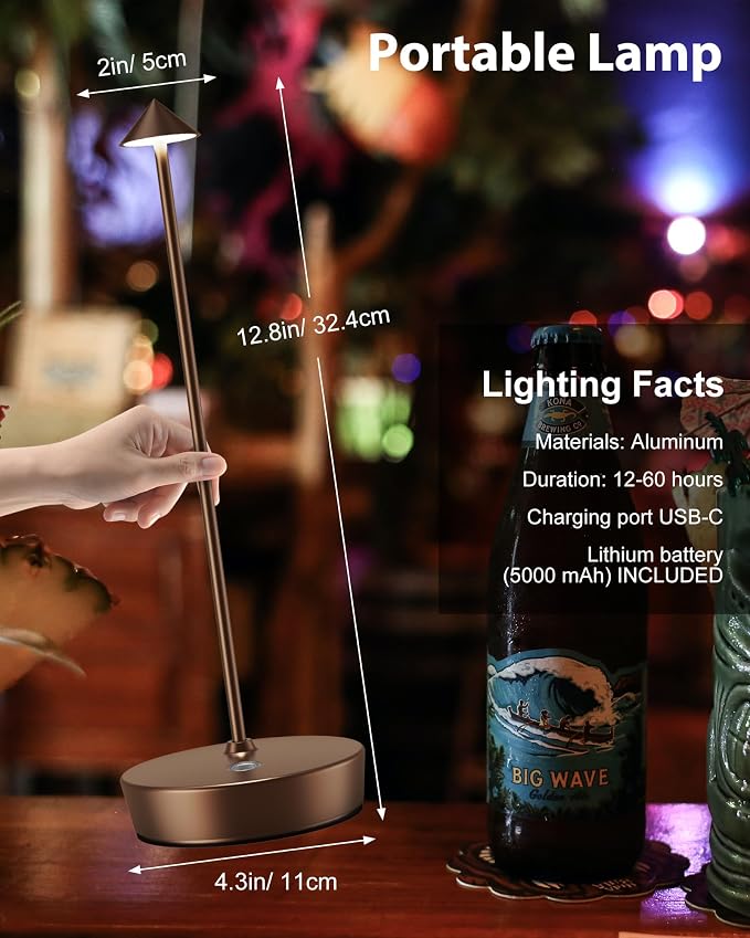Cordless Table Lamps Rechargeable, 6000mAh Battery Operated LED Desk Lamp Outdoor Waterproof Portable Touch Dimmable Table Night Light for Patio Restaurant Dining Home Set of 2 Moka