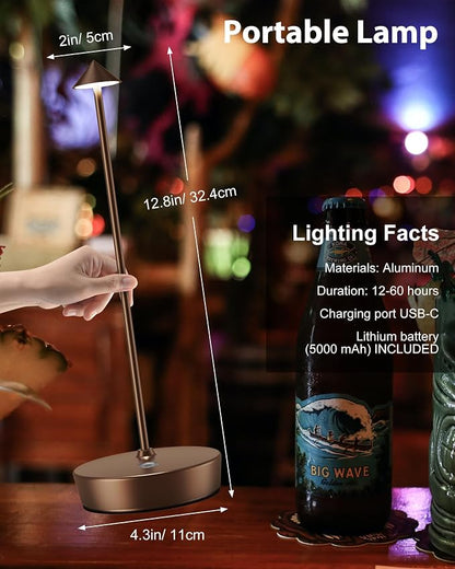 Cordless Table Lamps Rechargeable, 6000mAh Battery Operated LED Desk Lamp Outdoor Waterproof Portable Touch Dimmable Table Night Light for Patio Restaurant Dining Home Set of 2 Moka