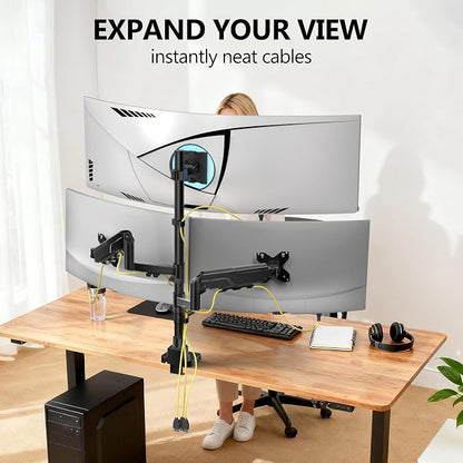WALI Triple Monitor Mount - Extra Tall 3 Monitor Desk Mount for 17-49 Inch Ultrawide Screens, Up to 44 lbs, Fully Adjustable Heavy Duty Monitor Arm, VESA 75/100 mm (GSDM003-P), Black