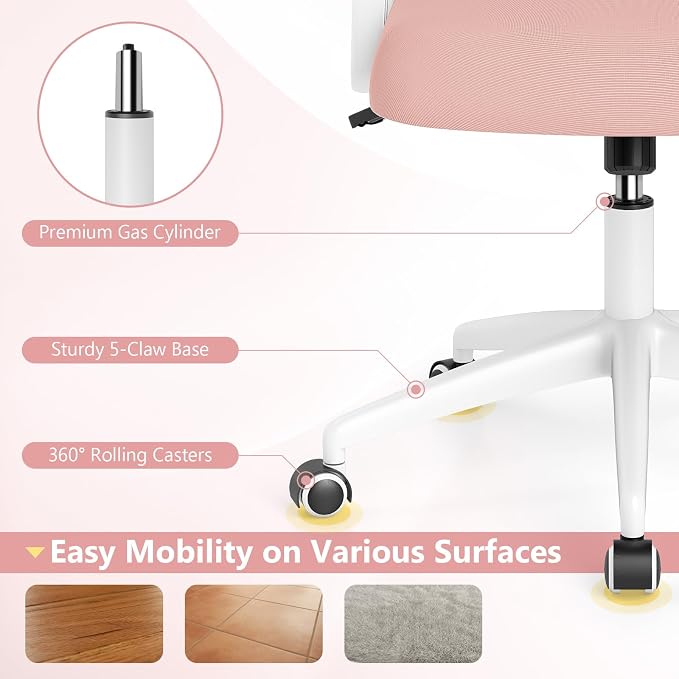 Giantex Mesh Office Chair, Ergonomic Desk Chair with Flip-up Arms & Lumbar Support, Height Adjustable Swivel Computer Desk with High Back for Home Office (Pink)