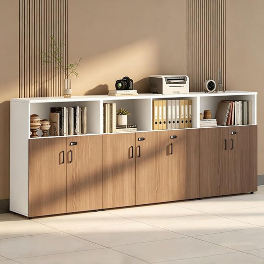 File Cabinet with Password Lock, Wood Lateral Filing Cabinet for Letter/A4 Files, 3 Drawer with Door, Printer Stand with Open Shelves for Home Office