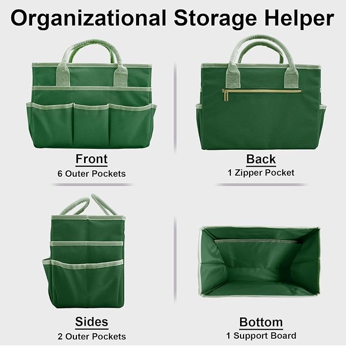 Cupohus Art Organizer Craft Storage Tote Bag with Pockets and Handles, Oxford Fabric Carrying Caddy for Teacher, Officer, Artist, Traveler, and more –Green