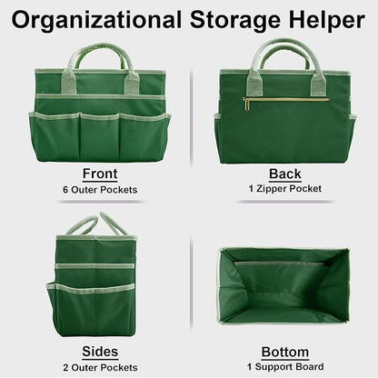Cupohus Art Organizer Craft Storage Tote Bag with Pockets and Handles, Oxford Fabric Carrying Caddy for Teacher, Officer, Artist, Traveler, and more –Green