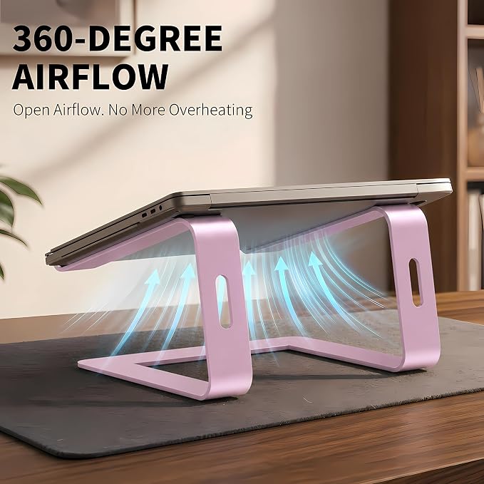 Orionstar Ergonomic Laptop Stand, Premium 5mm Aluminum Riser for 10-15.6 Inch Notebook Computer, Tool-Free Detachable Elevator Holder for Desk Office, Sturdy Riser for Eye-Level Neck Relief (Pink)