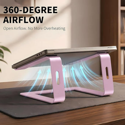 Orionstar Ergonomic Laptop Stand, Premium 5mm Aluminum Riser for 10-15.6 Inch Notebook Computer, Tool-Free Detachable Elevator Holder for Desk Office, Sturdy Riser for Eye-Level Neck Relief (Pink)