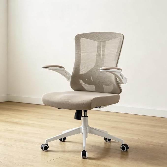 Ergonomic Office Chair with Adjustable Lumbar Support & Flip-Up Armrests - High Back Computer Desk Chair with Thickened Seat Cushion, Rolling Wheels for Home/Office Study Work (08khaki)