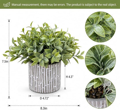 Set of 3 Artificial Potted Plants, Faux Eucalyptus Lavender and Tea Tree Greenery in Cement Pots, Small Fake Plants for Shelf Bathroom Office Desk Decor