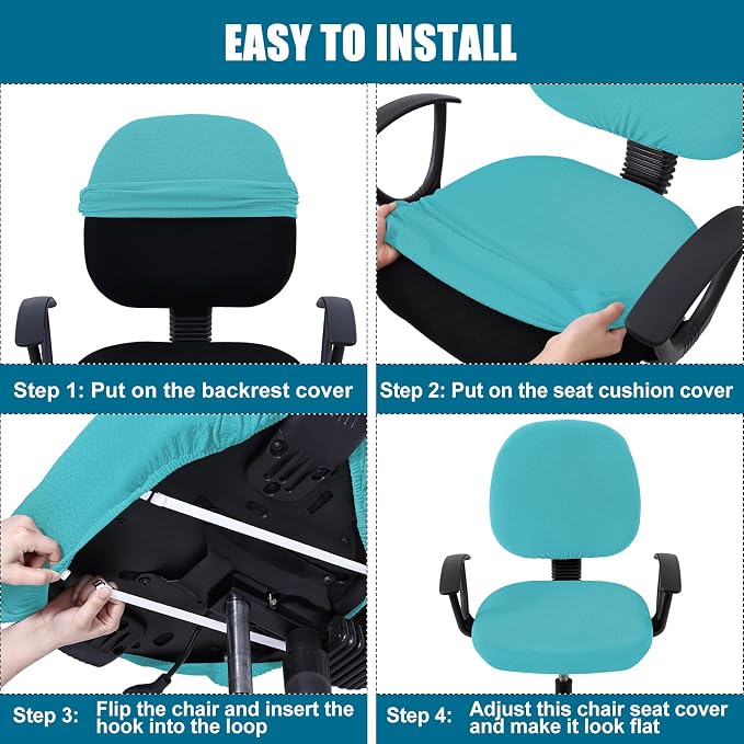 Smiry Stretch Jacquard Office Computer Chair Covers, Removable Washable Universal Desk Rotating Chair Slipcovers Protector, Seat + Backrest Cover, Aqua