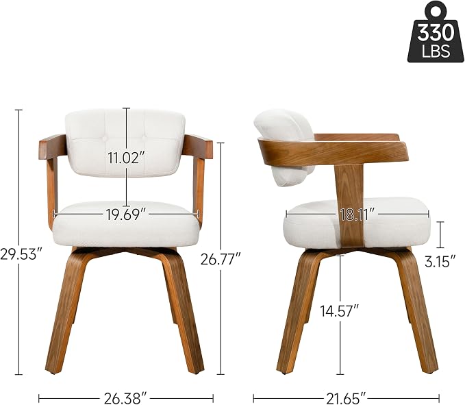 Art Leon Office Chair No Wheels - Mid Century Modern Desk Chair, Fabric Upholstered Accent Arm Chair with Wood Legs for Small Spaces Home Office Living Room Bedroom Study, Off White/Walnut