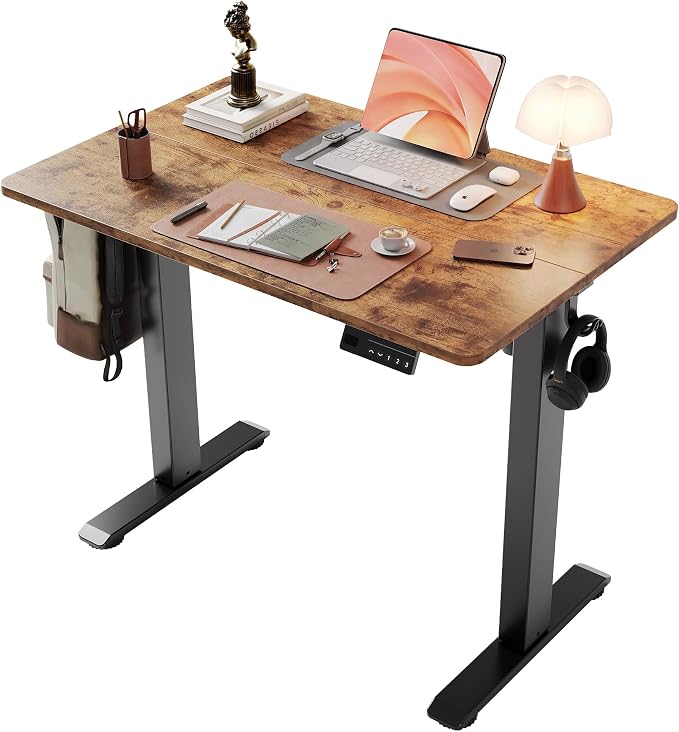 YDN 35" Small Electric Standing Desk Adjustable Height, Sit Stand up Desk with Memory Presets & Cable Management, Home Office Desk for Office & Computer Workstation, Black Frame/Rustic Brown Top