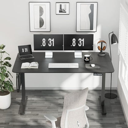 YESHOMY Height Adjustable Electric Standing Desk, Memory Home Office Sit Stand up Desk with Phone Holder and USB Charging Port, Black Leg/Black Top