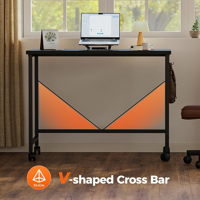 Mericonia 32 inch Rolling Computer Desk with Wheels, Gaming Desk for Small Spaces, Modern Simple Style Table for Home Office, Study Writing Table