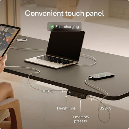 Desktronic HomeOne Standing Desk 60x30 — Ergonomic Sit Stand Home Office Desk, Made in Europe, Electric Dual Motor Height Adjustable, USB & USB-C Charging, Wobble-Free, Touchscreen, 3 Memory Presets