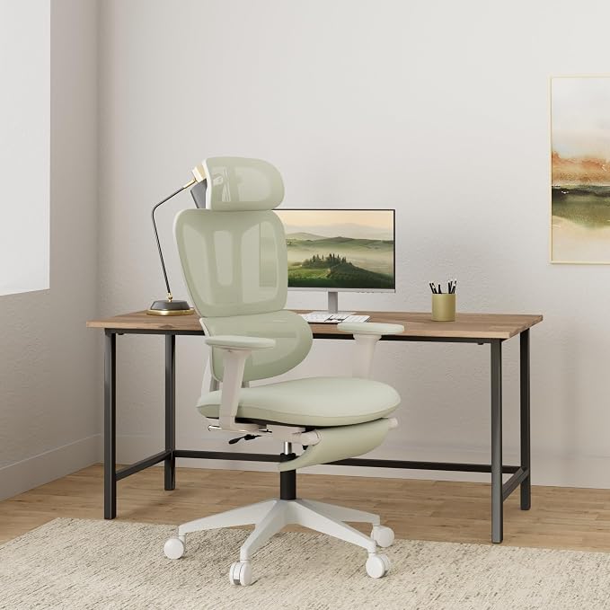 Ergonomic Mesh Office Chair with Retractable Footrest - High Back Computer Chair, Lumbar Support, Adjustable Armrest and Headrest, Durable Base - Multifunctional Home Office Desk Chair for Adults