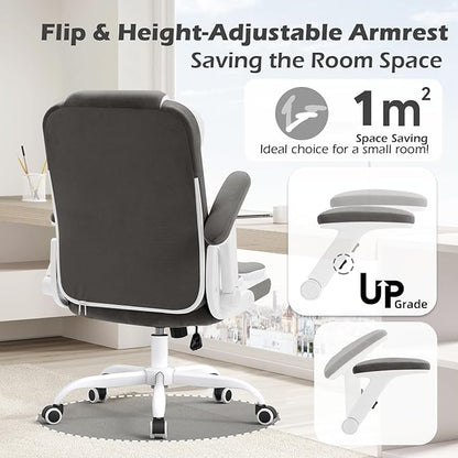 SEATZONE Office Chair Linen Fabric Ergonomic Executive Computer Desk Chairs Small Cute Rolling Task Chairs for Teens&Adults,Gray